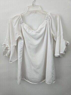 Lost in Lunar white off-the-shoulder top with tied bell sleeves. Size Small.